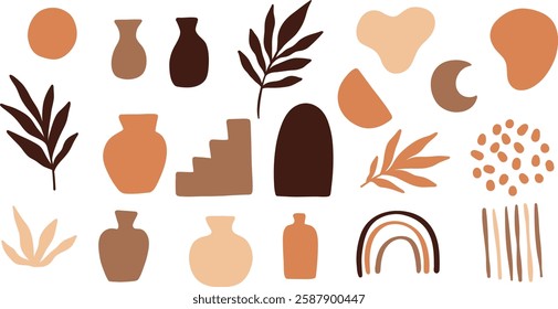 Modern organic shapes, boho clip art decorative elements trendy minimalist vector illustration set, isolated