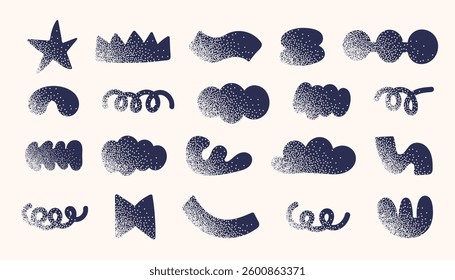 Modern organic shapes collection with grain texture. Retro aesthetic doodle elements set