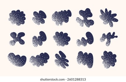 Modern organic shapes collection with grain texture. Retro aesthetic doodle elements set