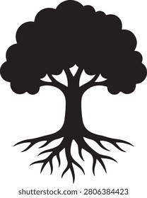 Modern Organic Symbol Of Tree With Roots For Sustainability And Balance
