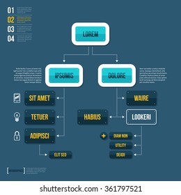 Modern organization chart template in flat style on blue background.