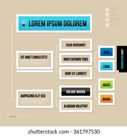 Modern organization chart template in flat style on brown background.