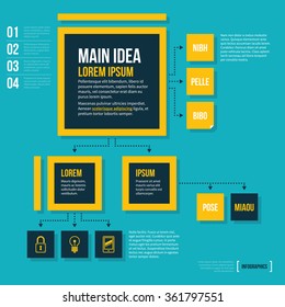 Modern organization chart template in flat style on cyan background.