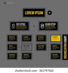 Modern organization chart template in flat style on gray background.