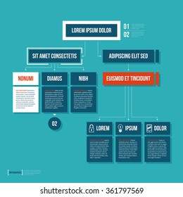 Modern Organization Chart Template In Flat Style On Cyan Background.