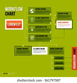 Modern organization chart template in flat style on green background.