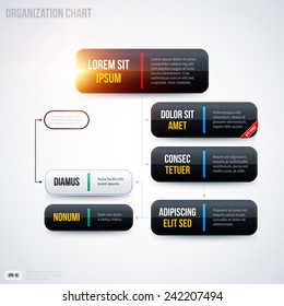 Modern organization chart template with glowing lights on white background. EPS10