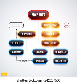 Modern organization chart template with glowing lights on white background. EPS10