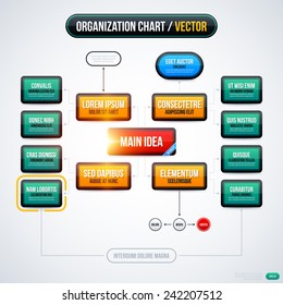 Modern organization chart template with glowing lights on white background. EPS10