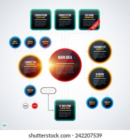 Modern organization chart template with glowing lights on white background. EPS10