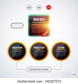 Modern organization chart template with glowing lights on white background. EPS10