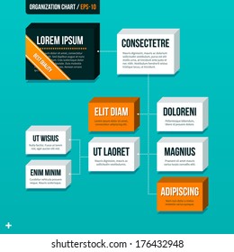 Modern organizational chart on turquoise background.