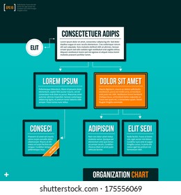 Modern organizational chart template on turquoise background. EPS10