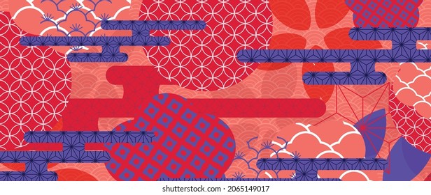 Modern oriental style background vector. Chinese and Japanese oriental line art with abstract art texture. Wallpaper design with sun and cloud wall art.