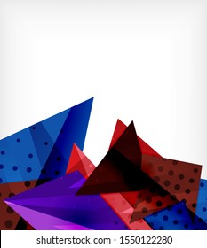 Tarjeta de origami moderna. Elemento moderno de diseño de origami. Patrón geométrico de color. Resumen de fondo de baja polilla. Plantilla de presentación. Composición geométrica decorativa abstracta.