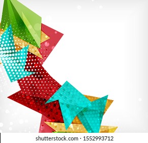 Tarjeta de origami moderna. Elemento moderno de diseño de origami. Patrón geométrico de color. Resumen de fondo de baja polilla. Plantilla de presentación. Composición geométrica decorativa abstracta.