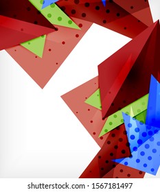Tarjeta de origami moderna. Elemento moderno de diseño de origami. Patrón geométrico de color. Resumen de fondo de baja polilla. Plantilla de presentación. Composición geométrica decorativa abstracta.
