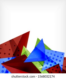 Modern origami card. Modern origami design element. Color geometric pattern. Abstract low-poly background. Presentation template. Abstract decorative geometric composition.