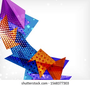 Modern origami card. Modern origami design element. Color geometric pattern. Abstract low-poly background. Presentation template. Abstract decorative geometric composition.