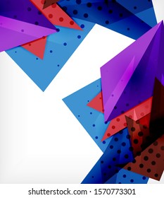 Modern origami card. Modern origami design element. Color geometric pattern. Abstract low-poly background. Presentation template. Abstract decorative geometric composition.