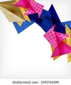 Tarjeta de origami moderna. Elemento moderno de diseño de origami. Patrón geométrico de color. Resumen de fondo de baja polilla. Plantilla de presentación. Composición geométrica decorativa abstracta.