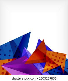 Tarjeta de origami moderna. Elemento moderno de diseño de origami. Patrón geométrico de color. Resumen de fondo de baja polilla. Plantilla de presentación. Composición geométrica decorativa abstracta.
