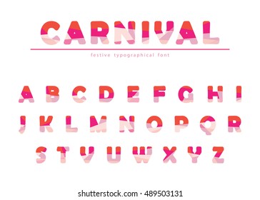 Modern origami festive font isolated on white. Creative ABC letters can be used for sale, birthday party, shop, present, header, brochure.