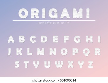 Modern origami paper cutout creased font. Creative ABC letters.