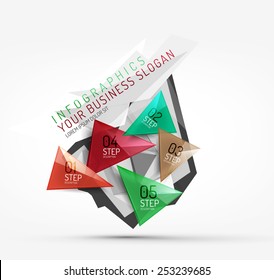 Modern origami paper infographics, business polygonal abstract design 
