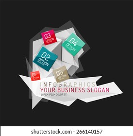 Modern origami paper infographics, business polygonal abstract design 