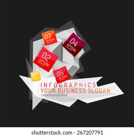 Modern origami paper infographics, business polygonal abstract design 