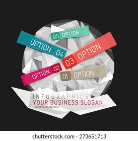 Modern origami paper infographics, business polygonal abstract design 