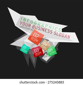 Modern origami paper infographics, business polygonal abstract design 