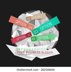 Modern origami paper infographics, business polygonal abstract design 