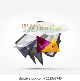 Modern origami paper infographics, business polygonal abstract design 