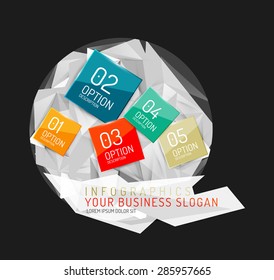 Modern origami paper infographics, business polygonal abstract design 