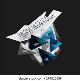 Modern origami paper infographics, business polygonal abstract design 