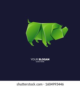 modern origami pig logo style