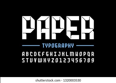 Modern origami style font, paper folding alphabet letters and numbers vector illustration