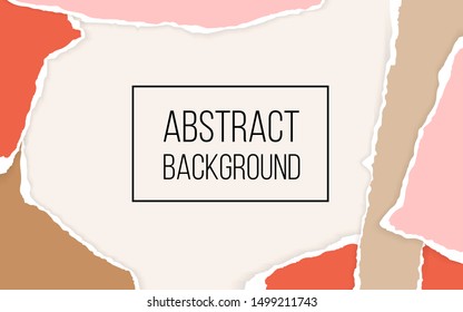 Modern origami template with torn paper pieces in pastel color. Paper cut collage design. Trendy hand drawn banners. Paper art abstract background. Vctor Illustration.