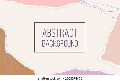 Modern origami template with torn paper pieces in pastel color. Paper cut collage design. Trendy hand drawn banners. Paper art abstract background. Vctor Illustration.