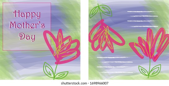 Modern and original Happy Mother's Day greeting card with copy space. Abstract brush strokes and doodle floral elements. Celebration mother's day hand drawn design template. Vector illustration EPS 10