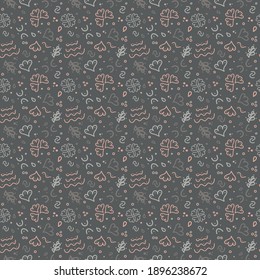 Modern and original seamless pattern with abstract shapes on dark grey backgroun