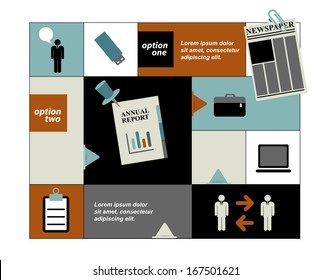 Modern original website template. Colorful minimalistic option banner. Vector illustration. Box diagram. Blog, noticeboard background. 