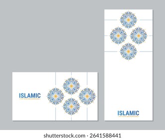 Modern Ornamental Islamic Pattern Background with Blue and Gold Color Theme