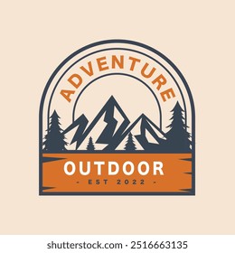 Modern Outdoor Adventure Logo Featuring Mountain and Forest Icons