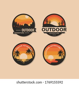 modern outdoor badge, mountain, desert and beach emblem logo