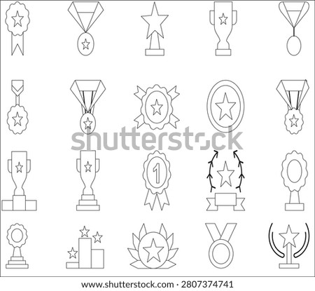 Modern Outline Award Badge Trophy Symbols
Medal Trophy Ribbon Achievement Icon Bundle
Business Reward and Recognition Line Icons