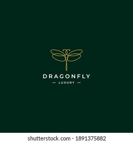 Modern outline dragonfly logo with simple shape and gold color for luxury and modern company. Vector logo concept