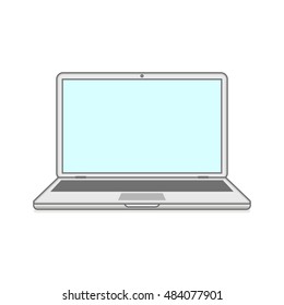 Portátil moderno de dibujo de contorno. Elegante diseño de estilo de línea delgada. Ilustración vectorial. Maqueta de dispositivos modernos planos. Plantillas de Diseño web.